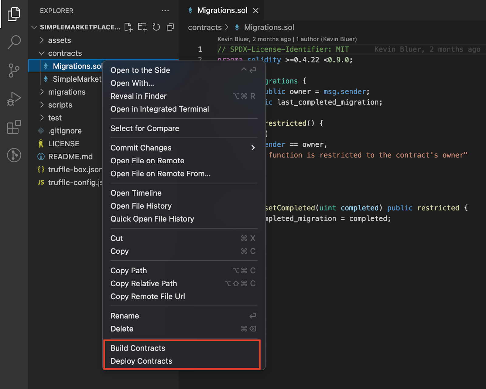 the vs code right-click context menu showing the build and compile commands