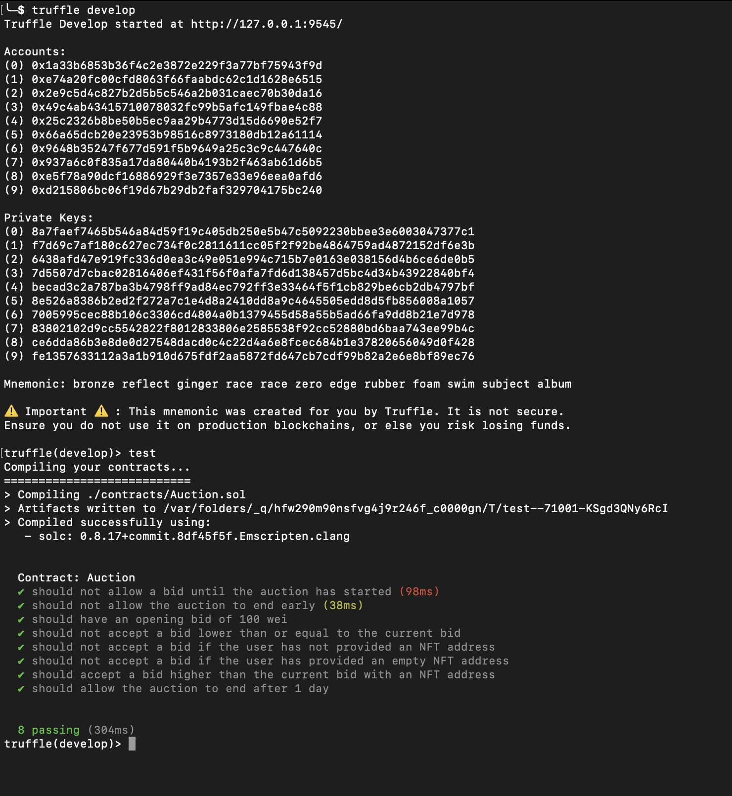 Image of terminal after running test cases