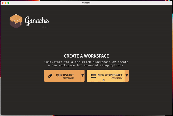 GIF of creating Ganache workspace