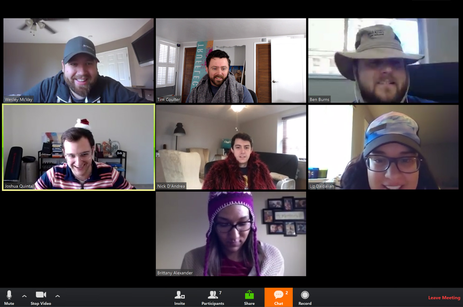 Truffle team meeting featuring funny hats and coats