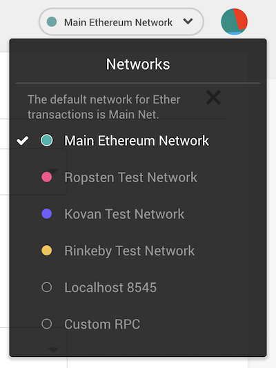 MetaMask network menu