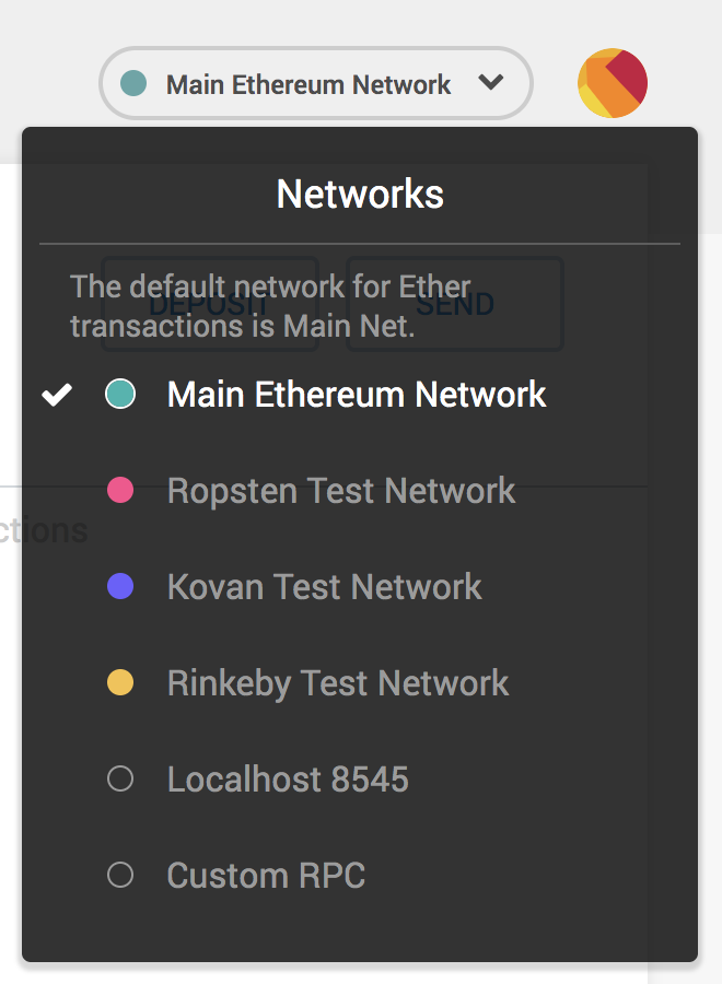 MetaMask network menu